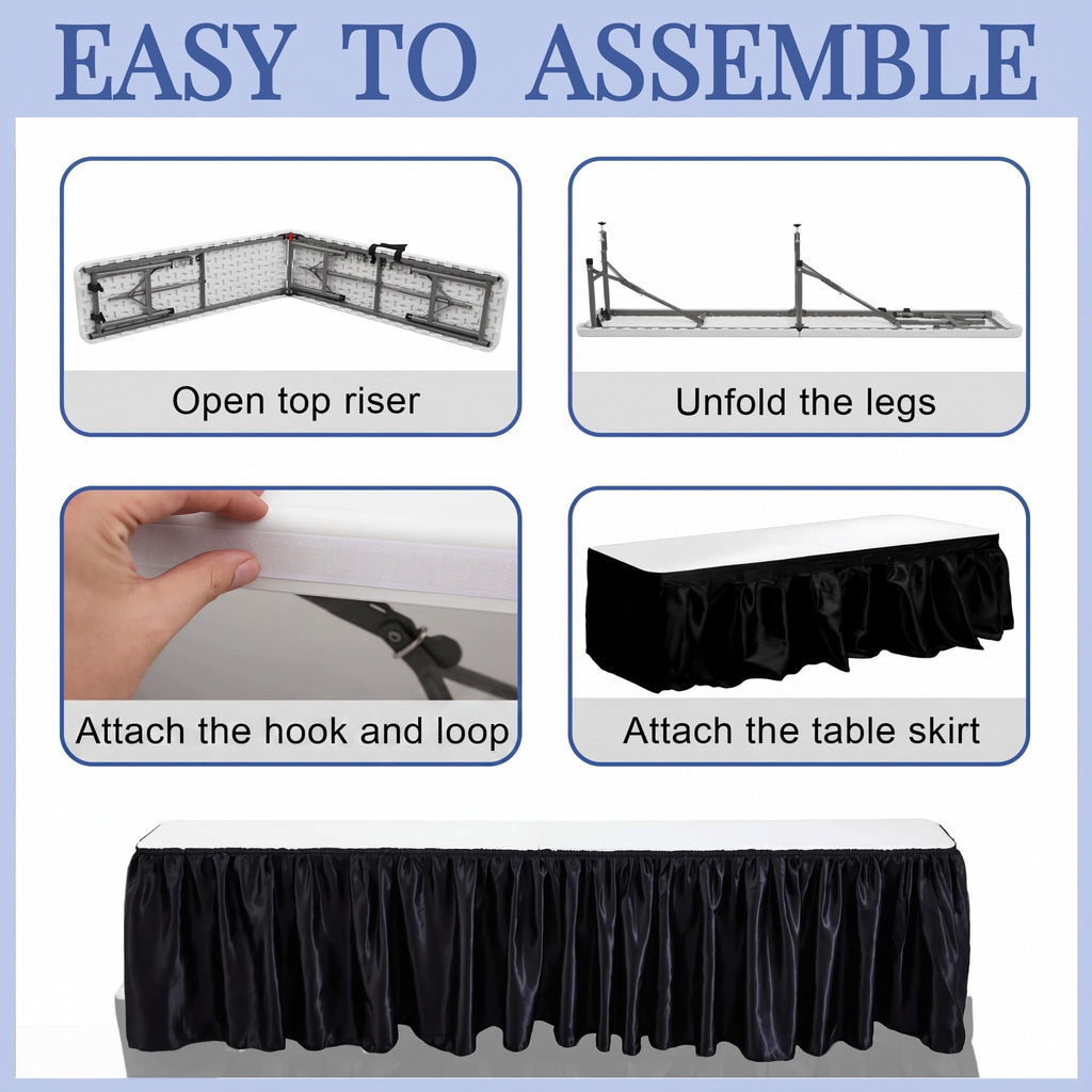 Portable Bar Top Riser Tables with Skirt, Black Skirt, 6 ft, White