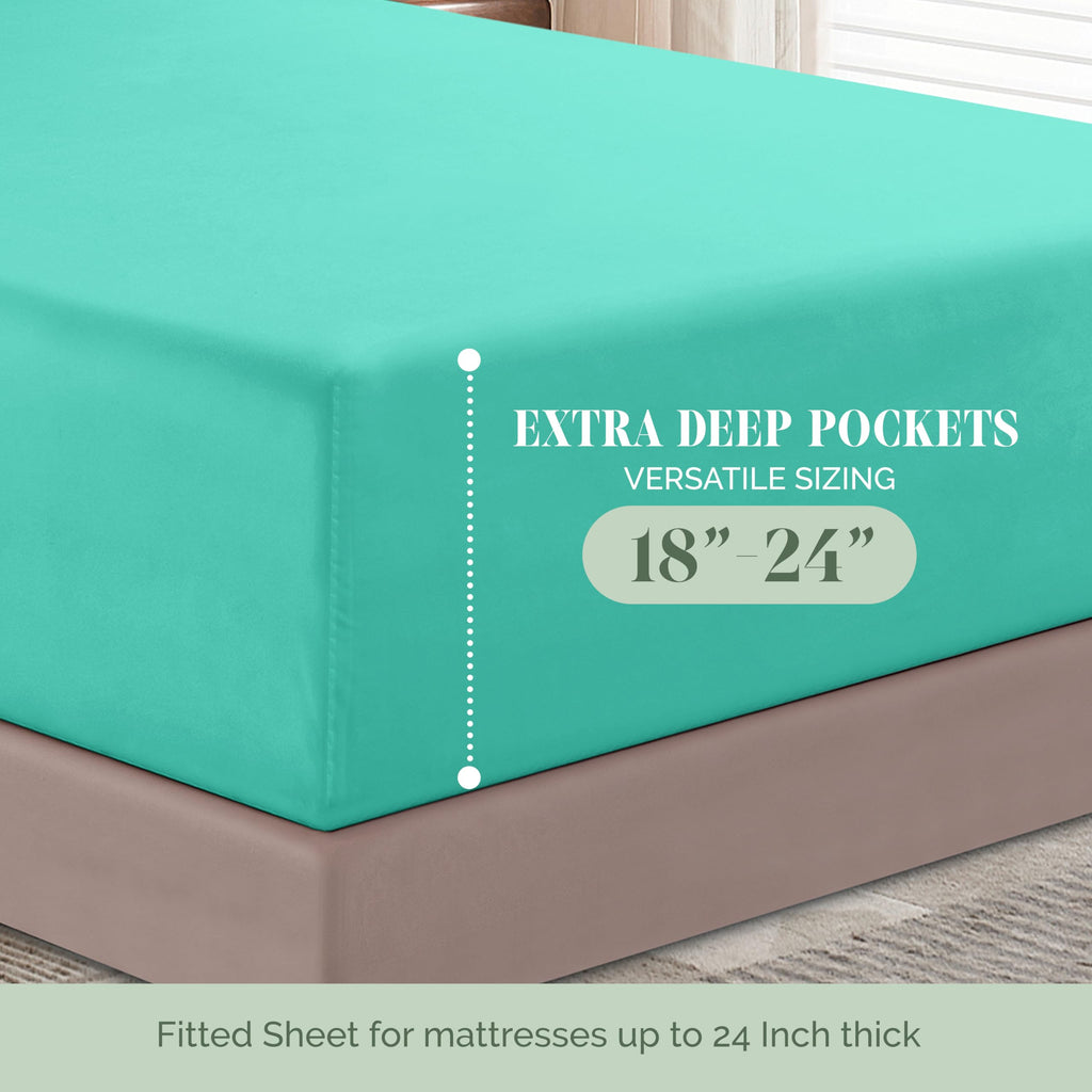 Luxury 1500 Premium Hotel Quality Microfiber 4-Piece Sheet Set - Soft, All Around Elastic 18-24 Inches Deep Fitted