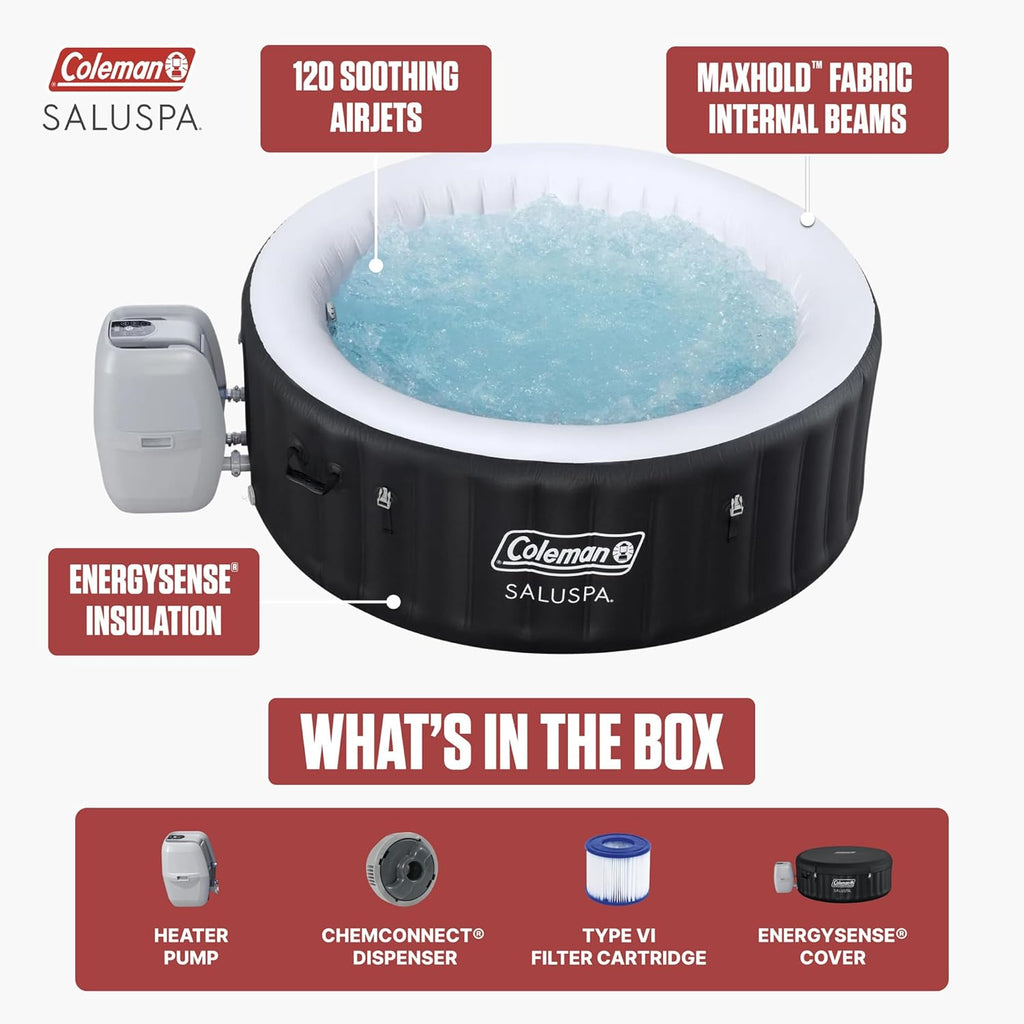 SaluSpa Miami Energy-Efficient AirJet 2-4 Person Inflatable Hot Tub | Smart Portable Outdoor Spa with Built-in