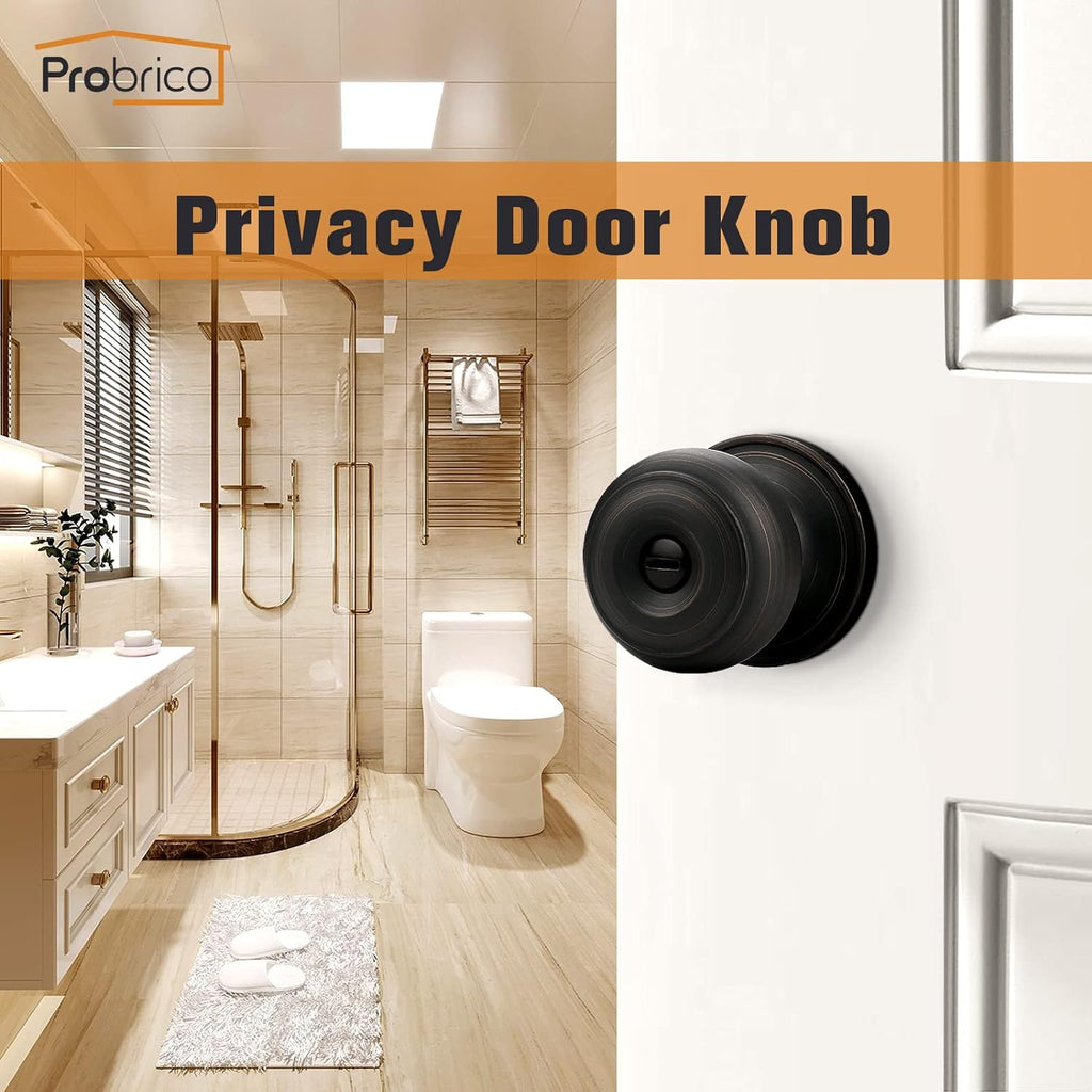 Oil Rubbed Bronze Door Knobs, Privacy Door Knob Bedroom, Interior Door Knobs with Thumb Turning Locking Button, 1 Pack