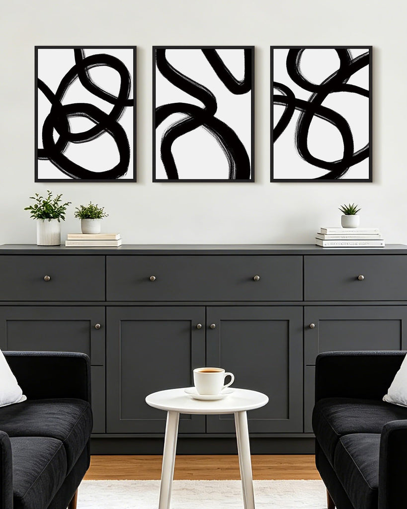 Black and White Abstract Framed Wall Art 12x16in Black Frame