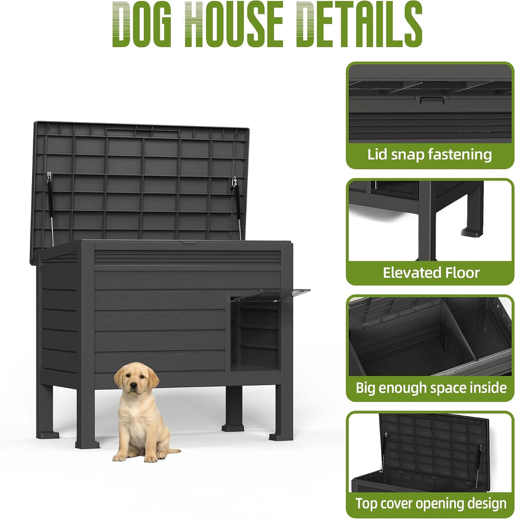 Indoor & Outdoor Resin Dog House with Raised Floor and Easy Assembly - Small Breed Shelter Featuring Louvered Vents