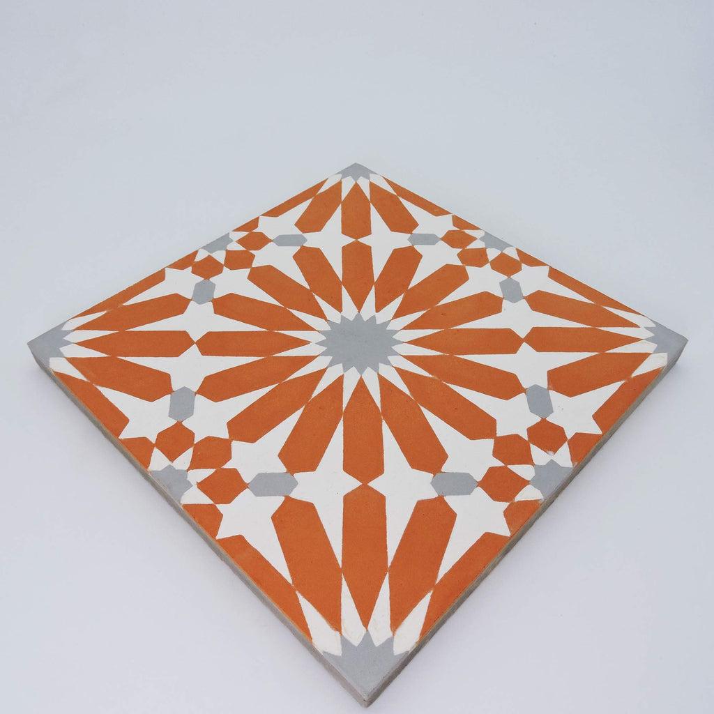 Alhambra Handmade Cement Tile, 8''X8'', Orange,White,Gray,12