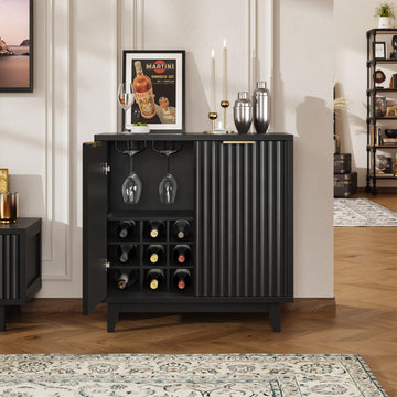Fluted Coffee Bar Cabinet with Storage, Modern Sideboard Buffet Cabinet