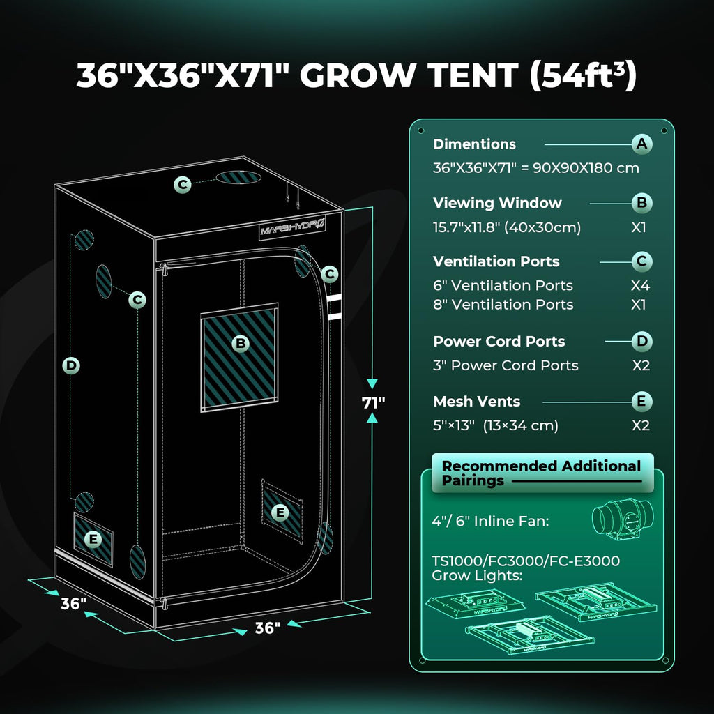 3x3 Grow Tent 36"x36"x71" Indoor Plant Growing