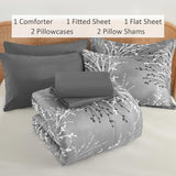 DJY Gray Comforter Set Queen Branch Botanical Bed in a Bag 7 Piece Grey Floral Comforter