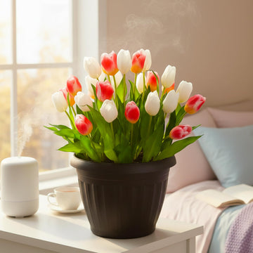28PCS Artificial Tulips in Pot, Tabletop Decor