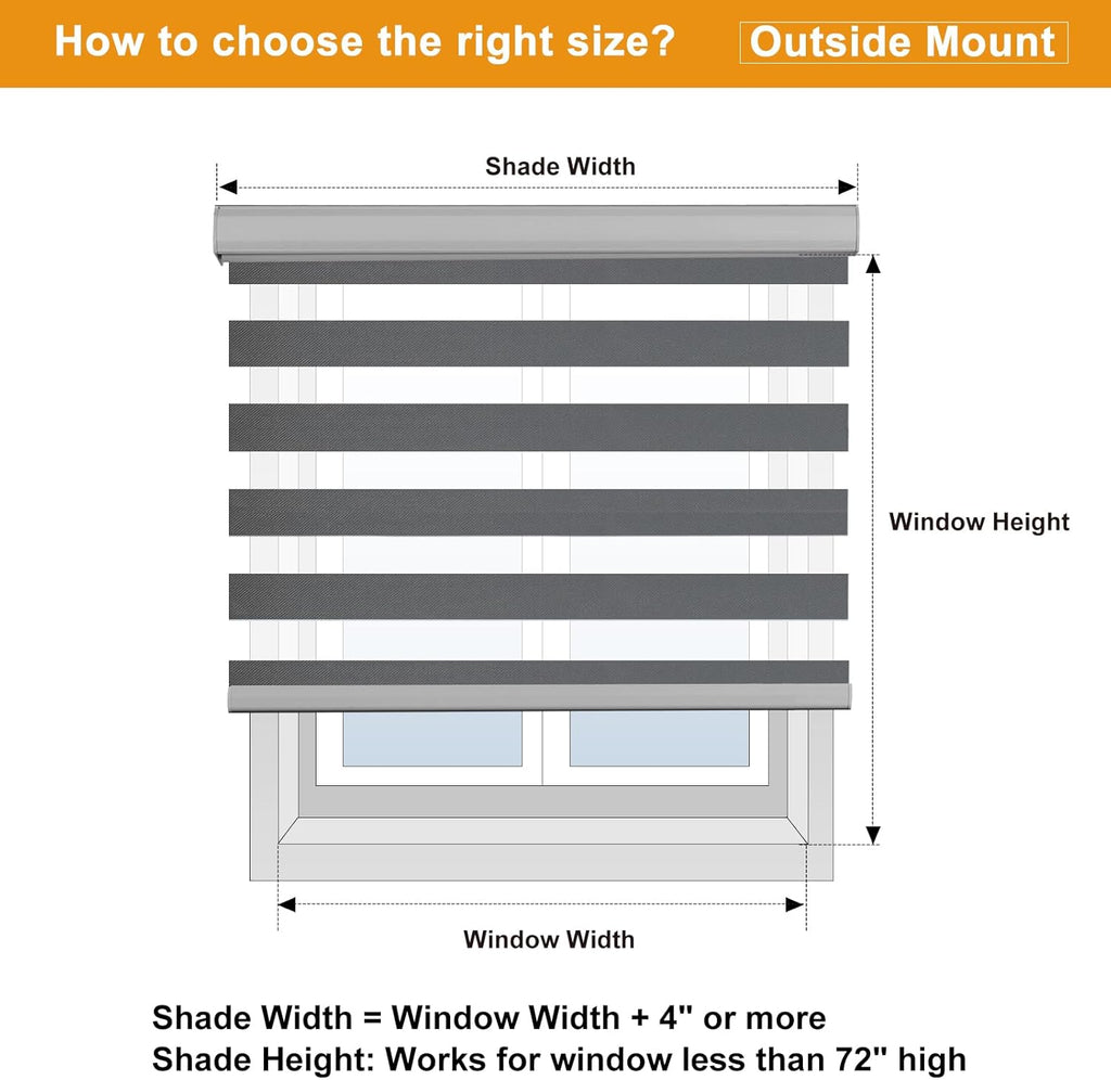 Cordless Zebra Blinds for Windows Free-Stop Window Blinds (30" W X 72" H, Grey) Dual Layer Light Control for Day and Night, Light Filtering Sheer Shades for Home, Easy to Install
