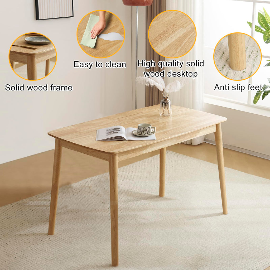 5-Piece Dining Table Set for 4, Solid Wood Frame, Nature
