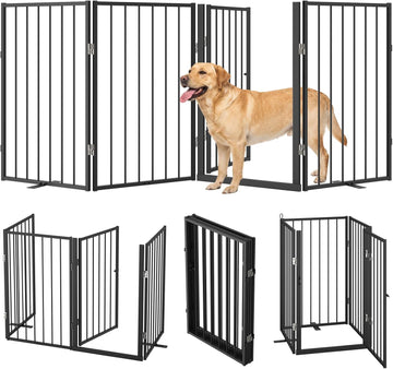 4 Panels Freestanding Dog Gate, 32'' Tall Metal Pet Fence - Black