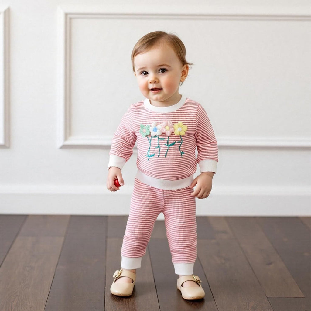 Toddler Girl Fall Outfit Flower Long Sleeve Pullover Pants Set