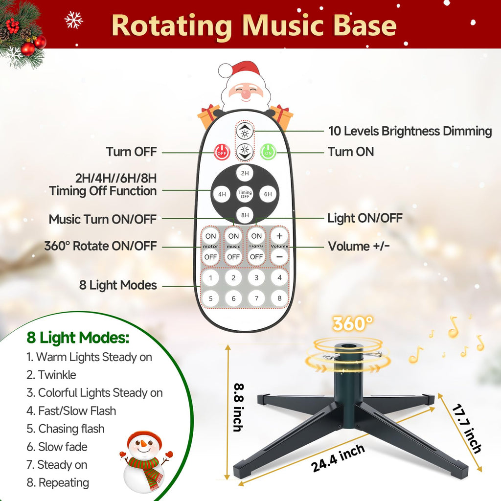 6.5ft Snow Flocked Pre-Lit Rotating Christmas Tree, Remote Control
