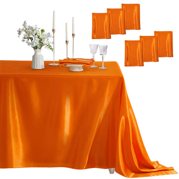 6 Pack Satin Table Cover Rectangle, 60 x 84 Inches, Orange