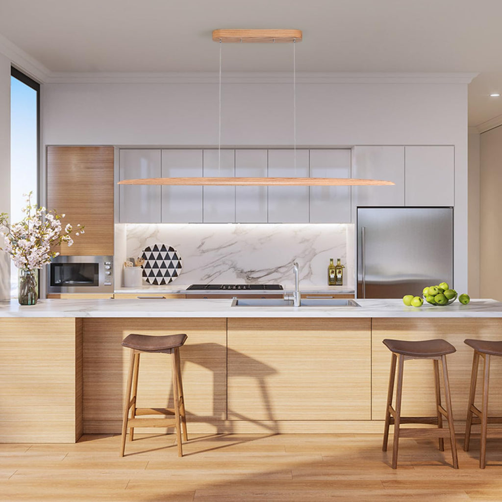 71" 40W Wood LED Linear Pendant Light Fixture Led Dining Room Light Dimmable Hanging Light Fixture Kitchen Island