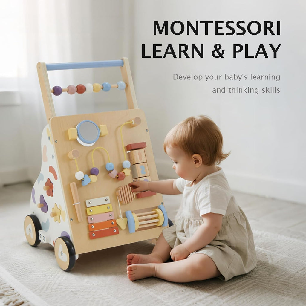 Wooden Baby Walker, Baby Push Walker, Montessori Walker Toy for Babies 12M+