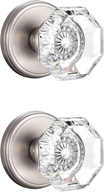 2 Pack Crystal Dummy Door Knobs, Non-Turning Single Side Dummy Door Knob, Brushed Nickel