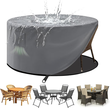 Round Patio Table Cover Zipper Outdoor Furniture Cover Waterproof | Fully Enclosed, Zipper Bottom, 4 Air Vents, 84"D