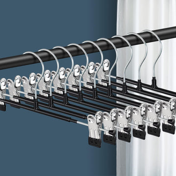 60 Pack 12 Inch Heavy Duty Pants Skirt Hangers with Clips, Black