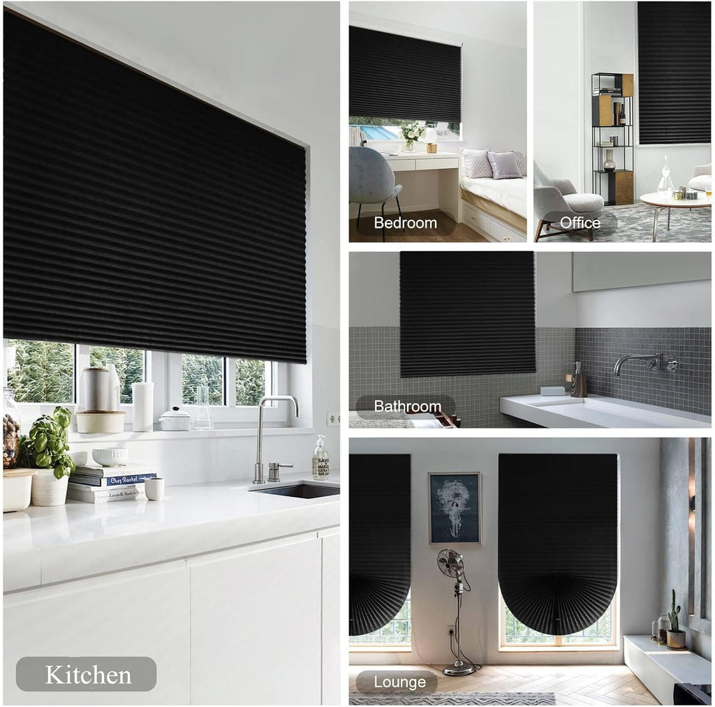 Blackout Blinds for Indoor Windows Cordless No Drill Easy Install Cut Size Pleated Paper Blinds Temporary Shades for