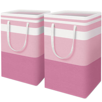2 Pack Large Laundry Baskets, Laundry Hampers Bags (Pink 88Lx2)