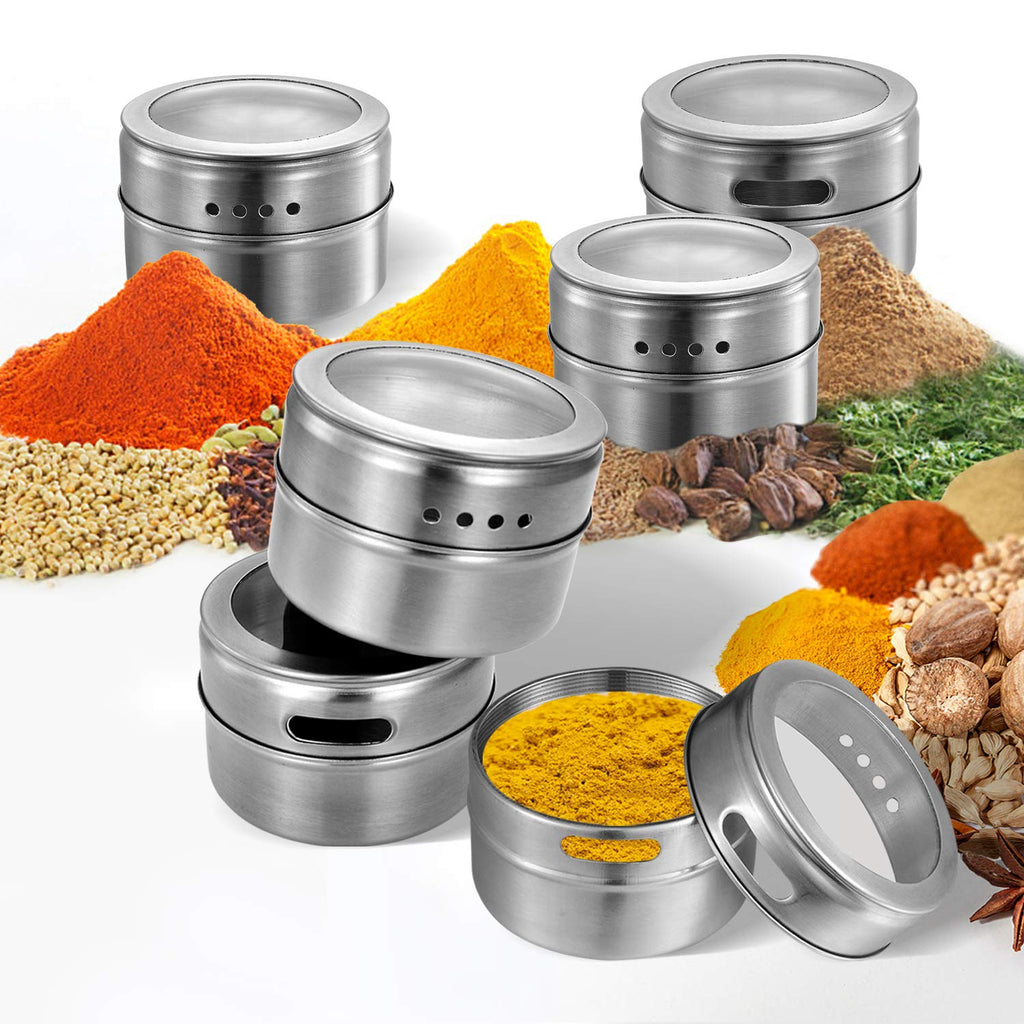 Magnetic Spice Jars, 12 Pcs Wall Mounted Spice Tins with Labels
