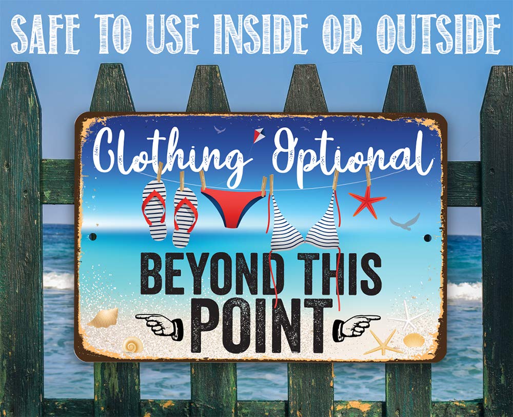 Beach Decor - Clothing Optional Beyond This Point - Beach Sign Metal Sign - Wall Art Beach Signs for Indoor/Outdoor