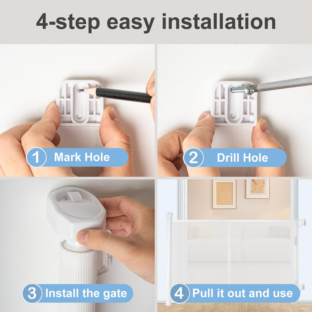 Retractable Baby Gates for Stairs& Doorways, Extends to 150", White