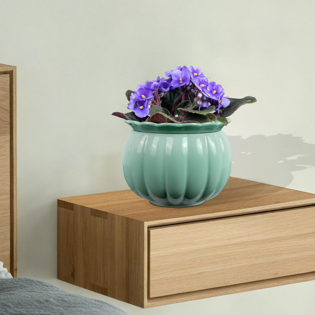 Self Watering African Violet Pot 6in Ceramic Planter-Blue