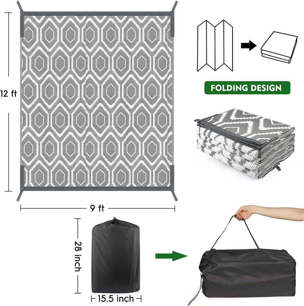 Outdoor Rug, Plastic Woven Patio Mat, Waterproof RV Camping Rug