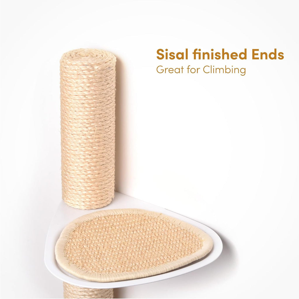 68" Tall Wall-Mounted Cat Tree - Modern Space-Saving Cat Shelf with Sisal Scratching Post & Steel Climbing Steps