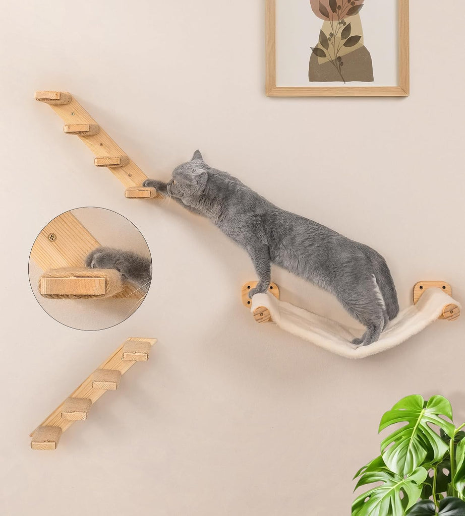 Cat Wall Hammock with Floating Hammock, 2 Four-Step Ladders & 1 Flat Shelf