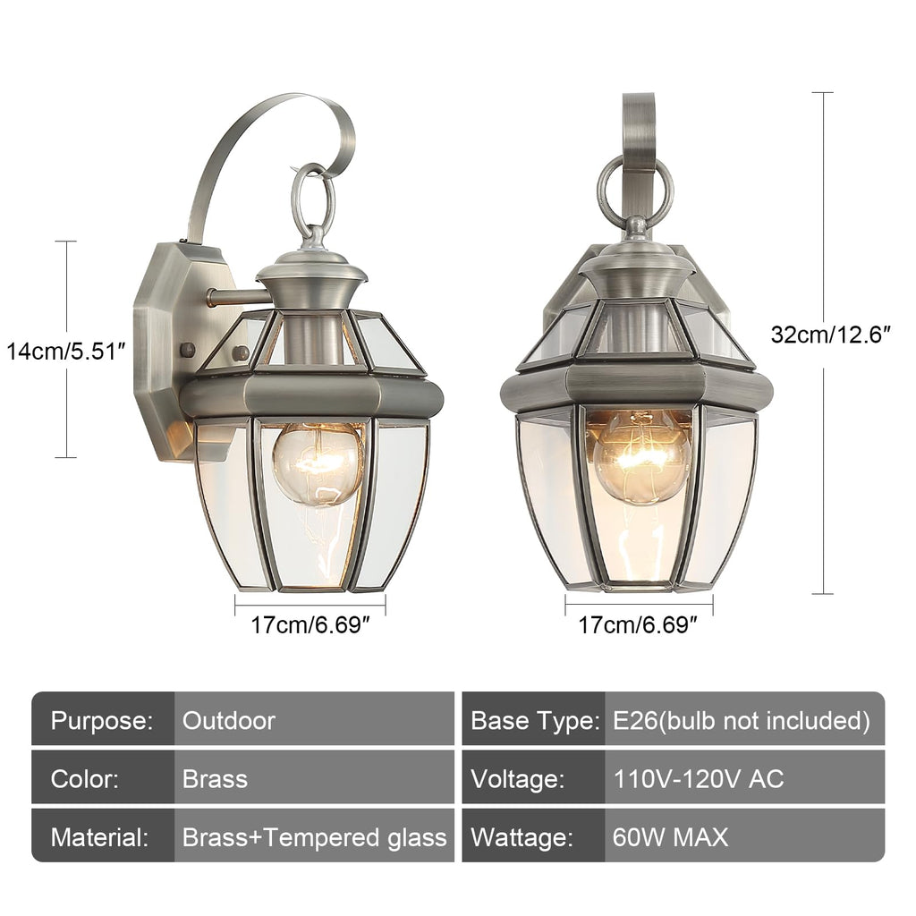 Solid Brass Outdoor Wall Light Fixtures, 12.6"
