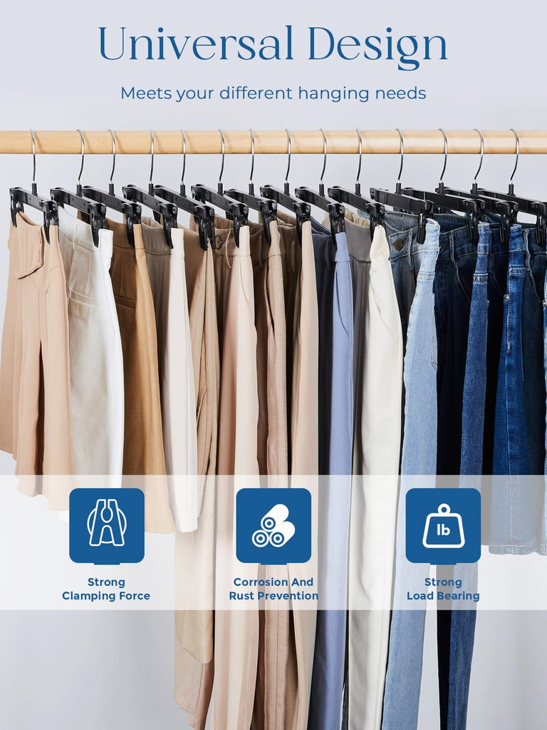 Smartor Black Pants Hangers 30 Pack, Skirt Hangers with Clips, 14 Inch