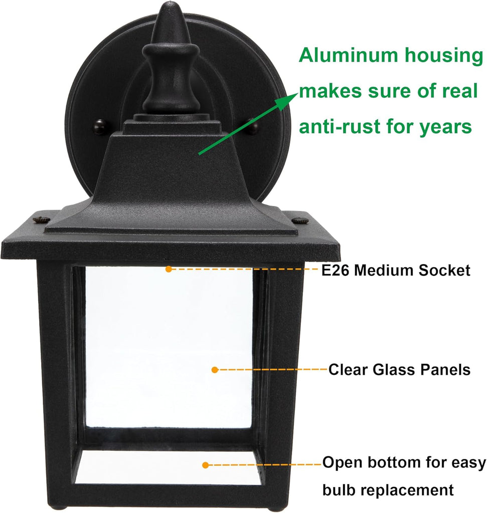 Outdoor Wall Lantern, Wall Sconce as Porch Lighting Fixture, E26 Medium Base 60W Max., Aluminum Housing Plus Glass