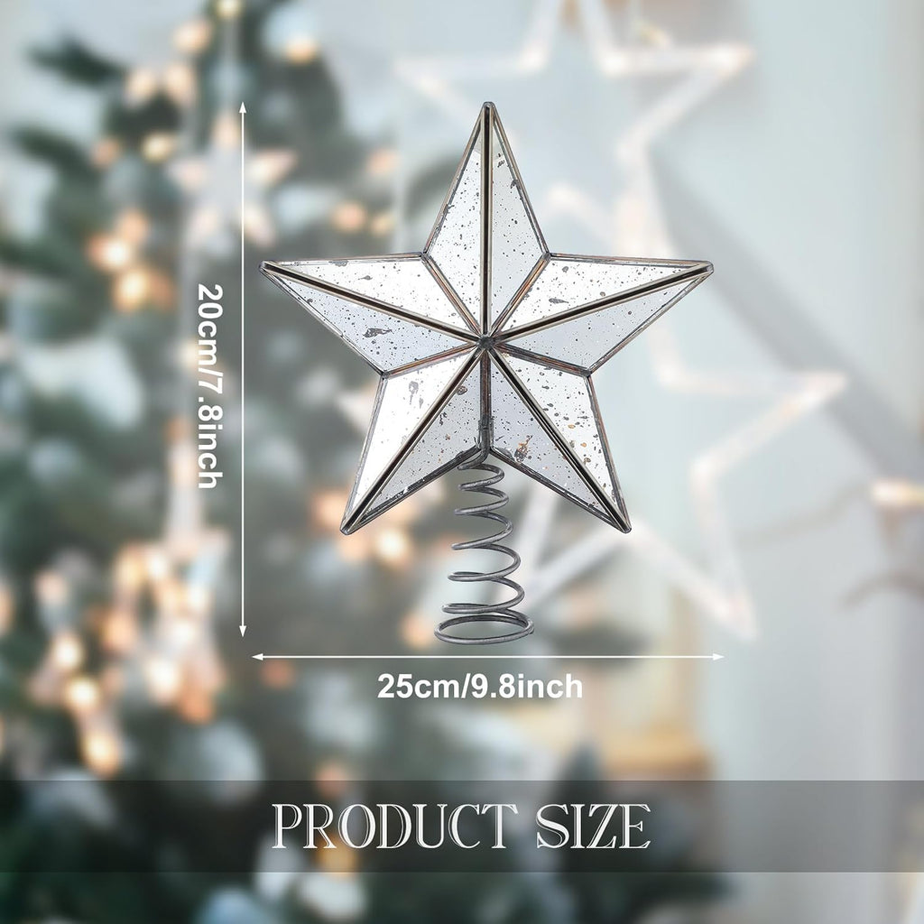 9.8 Inch Christmas Tree Topper Antique Mercury Glass Star Miniature Star Treetop Xmas Treetop Ornament for Tree Home