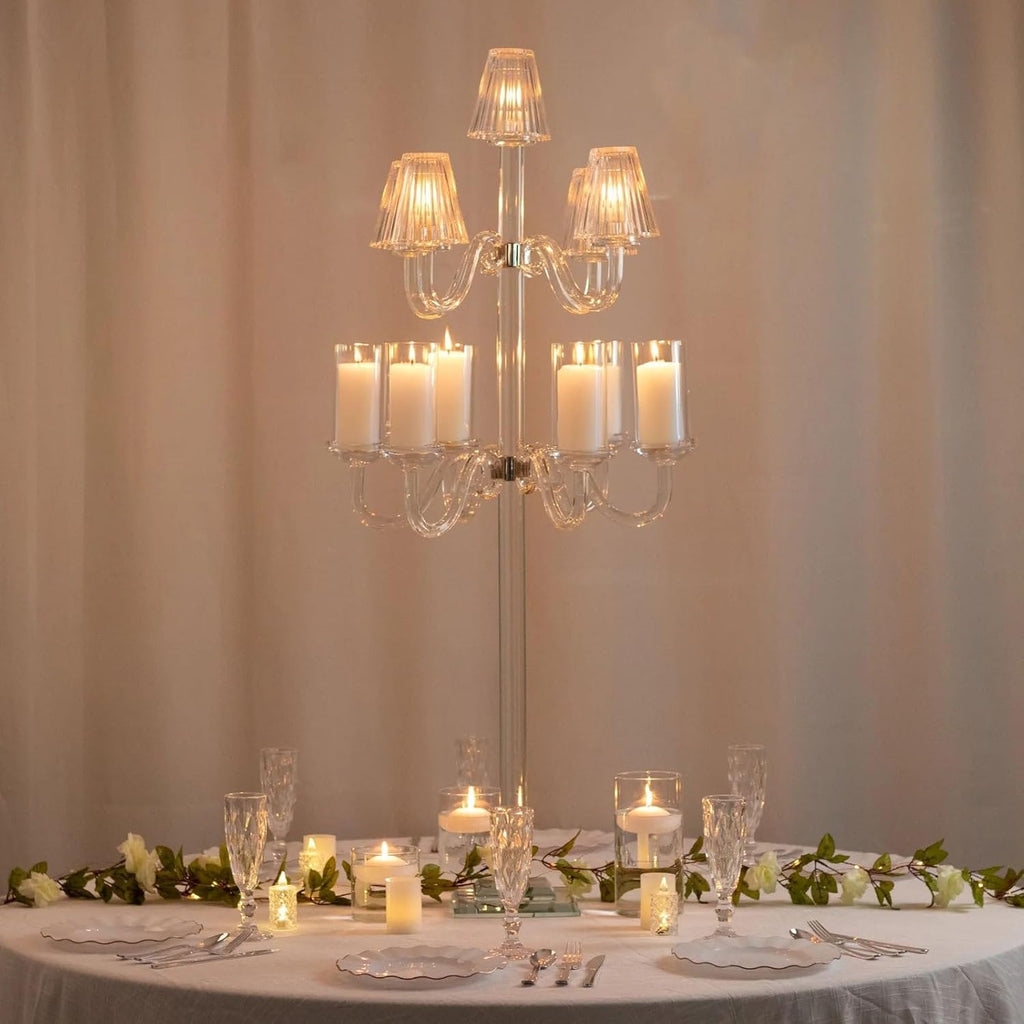 Efavormart Crystal Glass Floor Candelabra - 11-Arm Candle Holder for Taper & Tealight Candles, Classic Ribbed Empire