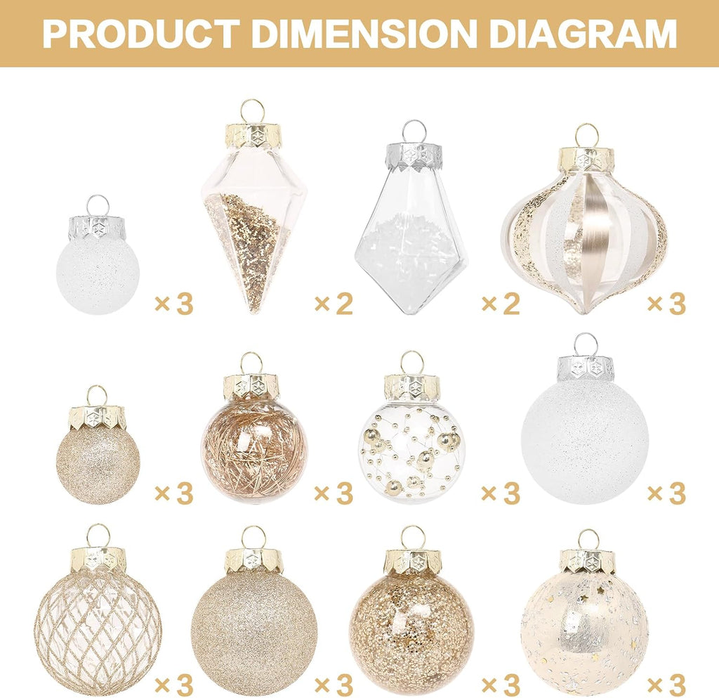 Champagne/White Christmas Ball Ornaments Set for Tree Decor - Set of 34