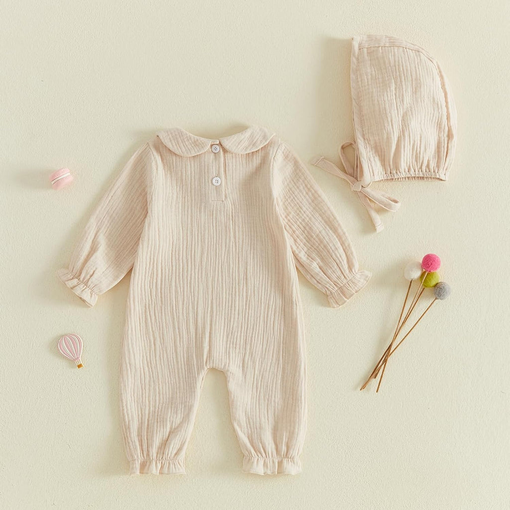 Newborn Coming Home Outfit Girl Baby Muslin Romper with Hat Hospital Set