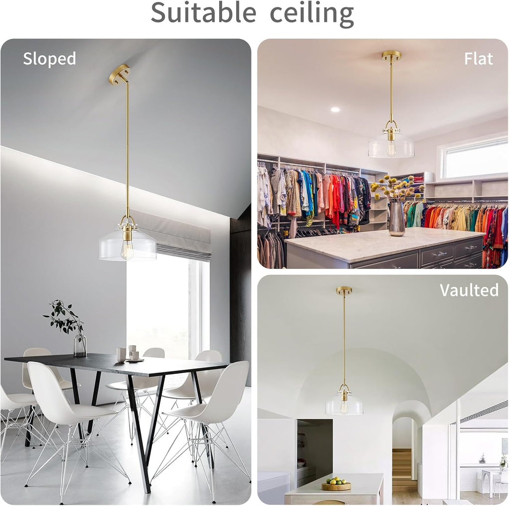 Chandelier Rustic Farmhouse Industrial Round Ceiling Pendant LED Light Fixture with Clear Glass Shades for Dining