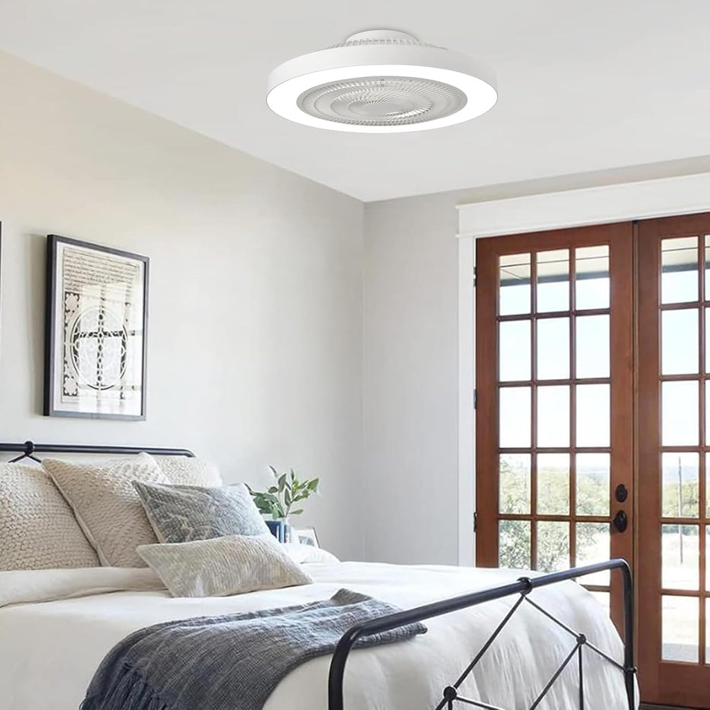 Modern Ceiling Fan with Light: 19" Bladeless Flush Mount Low Profile LED Ceiling Fans with Remote & Smart APP Control