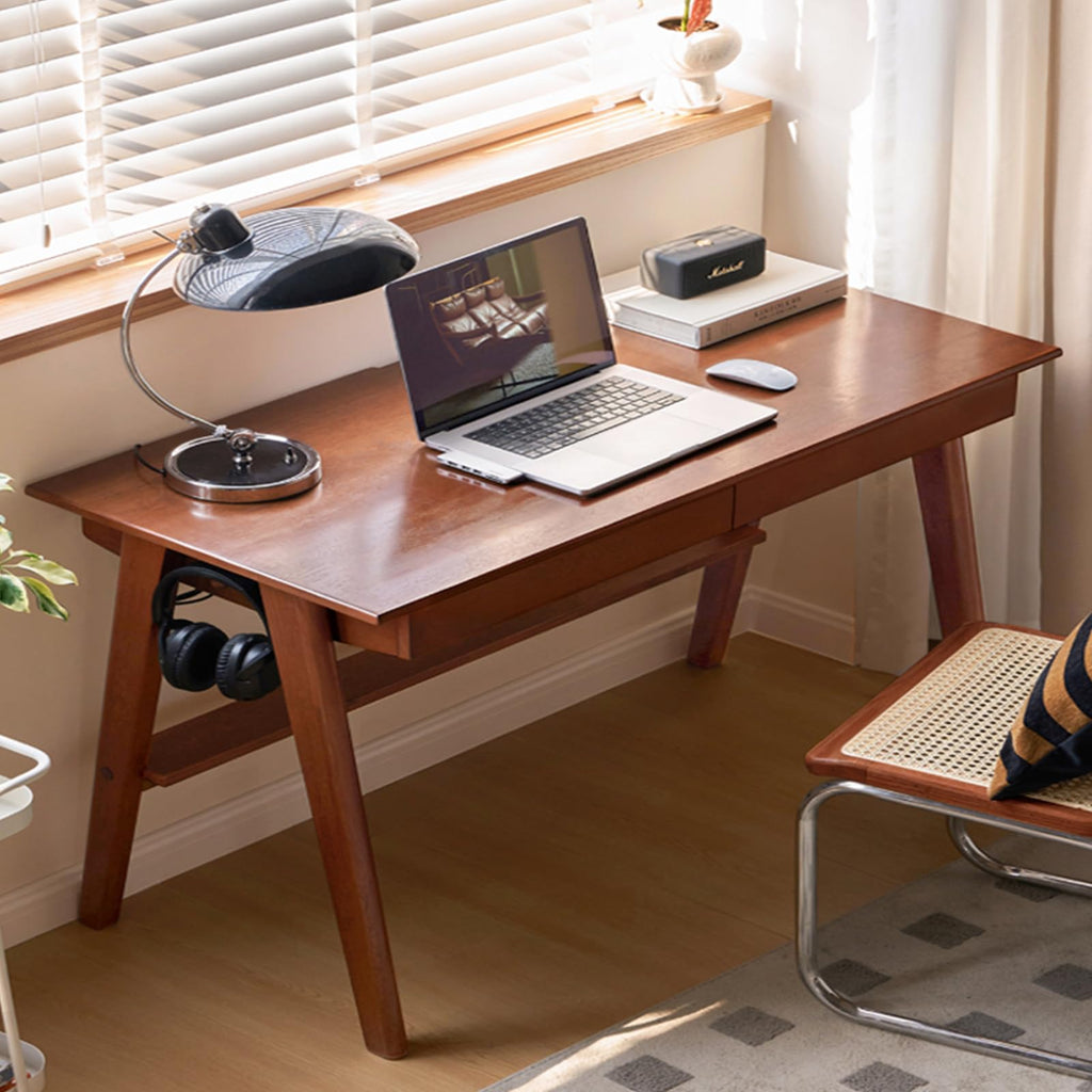 100% Solid Rubber Wood Desk Home Office Desk Mid Century Modern Writing Computer Desk with Drawer 47"