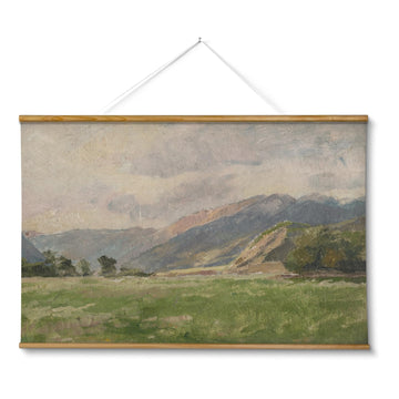 Extra Large Vintage Framed Wall Art, Field Mountain Print, 36x54In