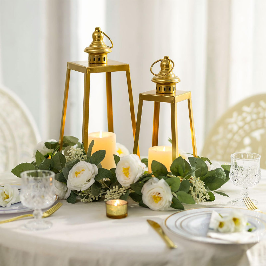 Gold Metal Lantern Decorative Indoor, Set of 2 Wedding Decor