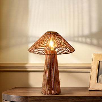 20"Boho Table Lamp Plug in Large Rattan Desk Lamp 3 Color Adjustable Classic Wicker Woven Nightstand Lamp Living Room