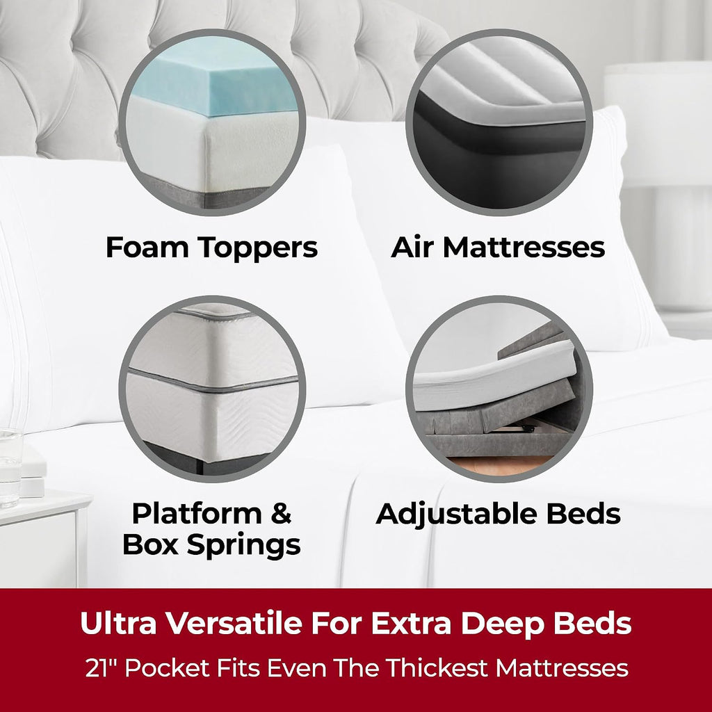 Extra Deep King Sheets - 4 PC Iconic Collection Bedding | Hotel Luxury, Ultra Soft, Cooling Bed Sheets - Wrinkle