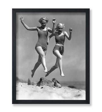 Vintage Women on Beach Poster - Fashion Print - Swimsuit Art - Glam Gift for Men, Women, Swimmer - Coastal Decor