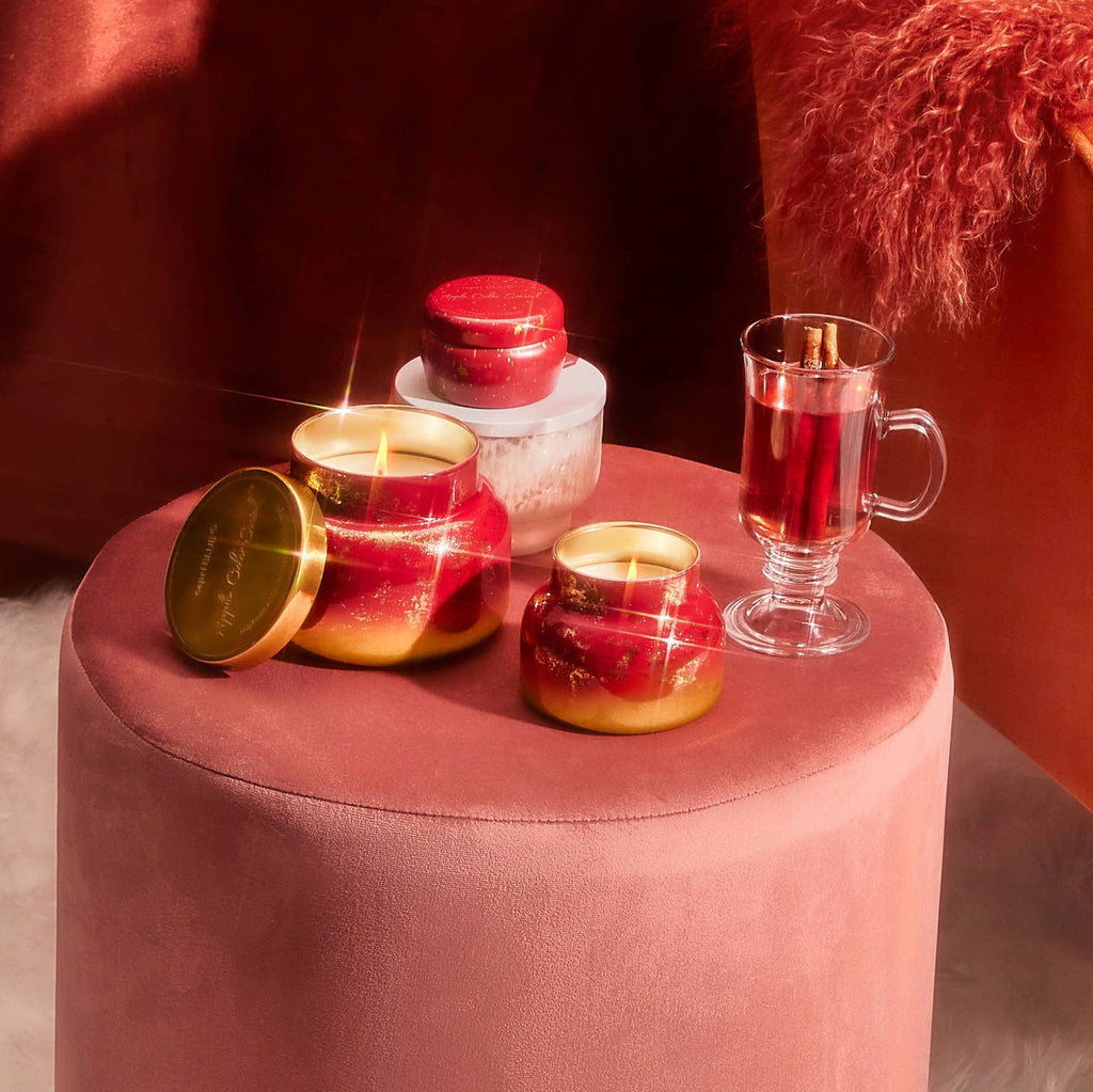 Glimmer Petite Signature Jar Candle - Apple Cider Social Scented Candle with Ombre Glass Candle Holder - Luxury