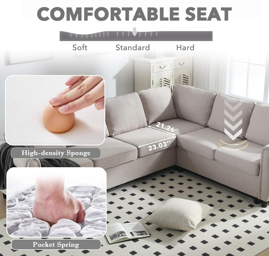 104" Sectional Sleeper Sofa Queen, L Shaped Couch with Pull Out Bed, Beige