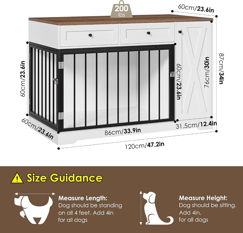 Dog Crate Furniture Kennel with Double Doors Wooden Pet House with 2 Drawers and Storage Cabinet, Indoor Dog Cage