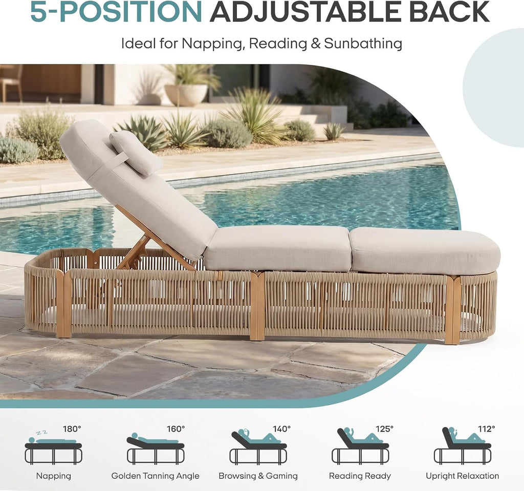 Outdoor Chaise Lounge Chairs Set of 2, 5-Position Adjustable Patio Reclining Lounge Chairs with Cushion, All-Weather
